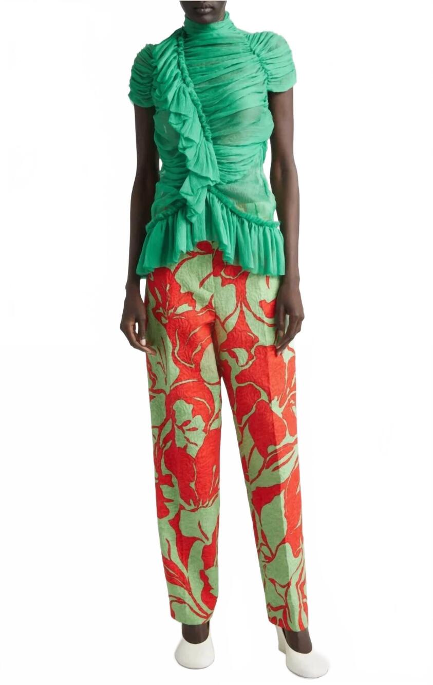 NEW DRIES VAN NOTEN pilar straight leg pants in red/medium green